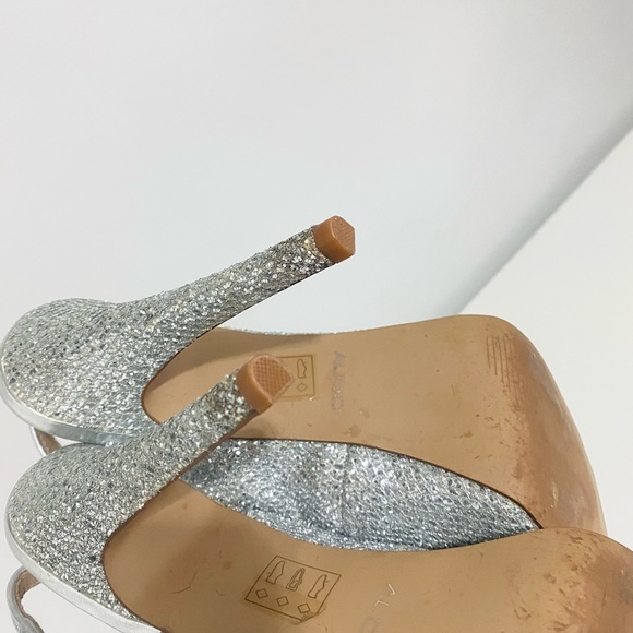 Aldo Silver Glitter Peep Toe Heels - Picture 10 of 11